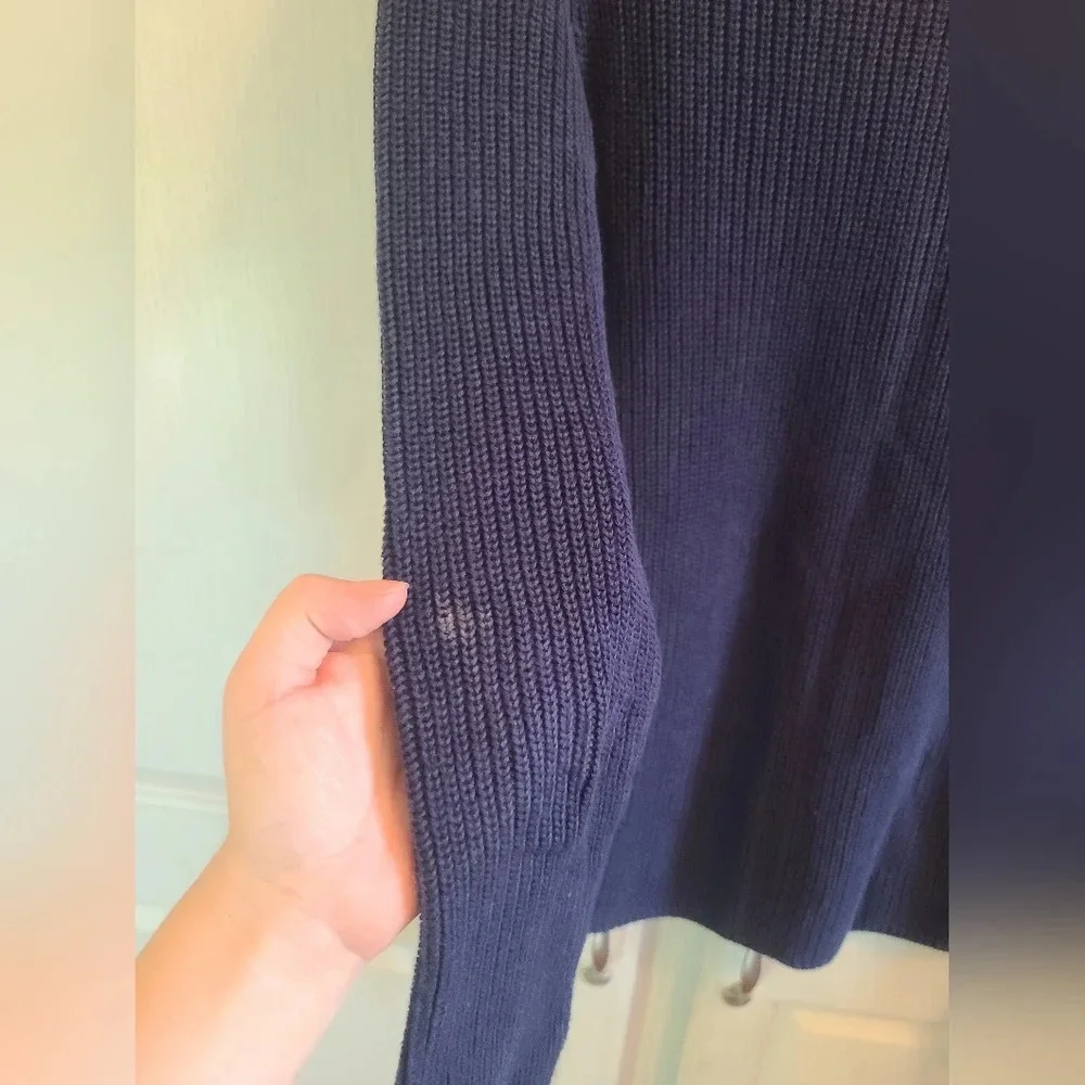 Michael Kors Blue Chunky Rib Knit Side Tie Long Sleeve Sweater